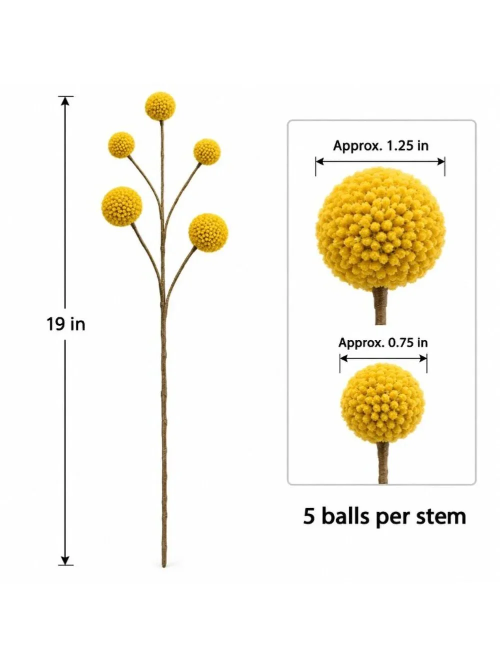 Artificial Yellow Craspedia Billy Ball Stem, 19 Inch 5 Head Faux Flower, Fall We